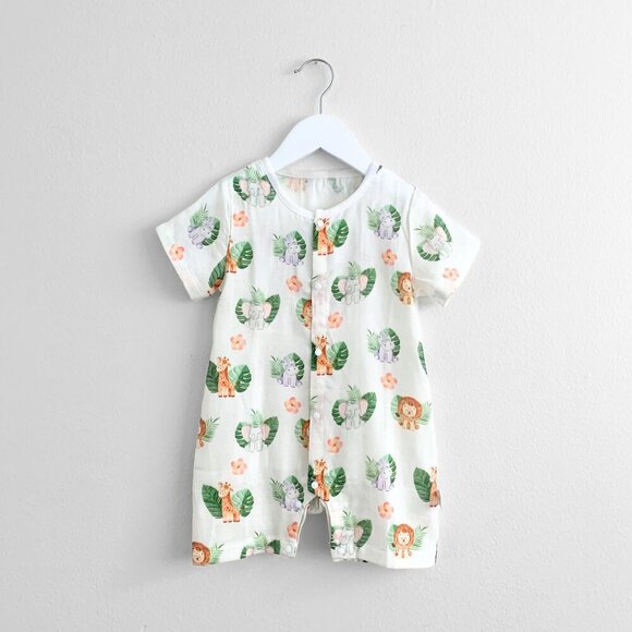 NWT Cute Baby Romper Shorts Sleep N' Play One-Piece Safari Animal Print 9-12M - Picture 3 of 5